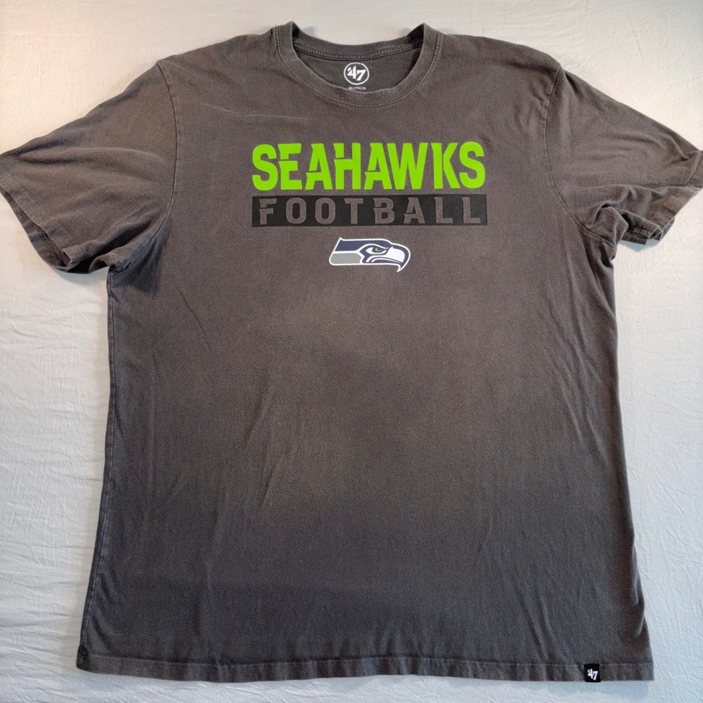 47 Brand Seattle Seahawks Football T-Shirt Mens XXL Charcoal Gray Faded NFL Tee